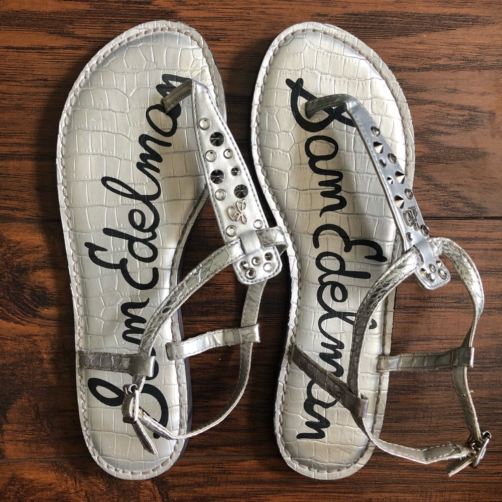 Sam Edelman silver thong sandals